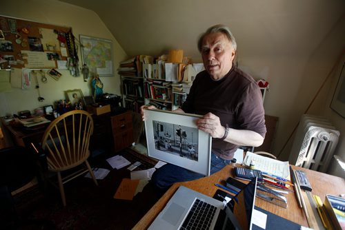 PHIL HOSSACK / WINNIPEG FREE PRESS -  John Paskievich portraits, taken in his home office/studio with his photograph 'Redwood and Main', and a second portrait of him at the same intersection Thursday. See Jill Wilson's story. - June 20, 2019.