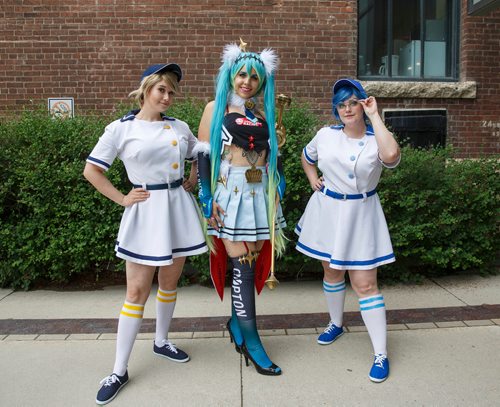 MIKE DEAL / WINNIPEG FREE PRESS
Cosplayers (from left) Bryann Mazur as Sailor Uranus, Vicky lachowski as Hatsune Miku and Stacey Archer as Sailor Mercury during FanQuest at the RRCs Princess St. campus Saturday afternoon. The annual convention celebrates all fandoms bringing in guest speakers, facilitating fan panels, workshops, performances and the ubiquitous vendors and artists related to many of the most popular fandoms.
190622 - Saturday, June 22, 2019.