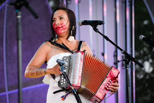 Daniel Crump / Winnipeg Free Press. The Jerry Cans, from Inuvik Nunavut,  perform during APTN Indigenous Day Live 2019 at the Forks, Winnipeg. June 19, 2019.