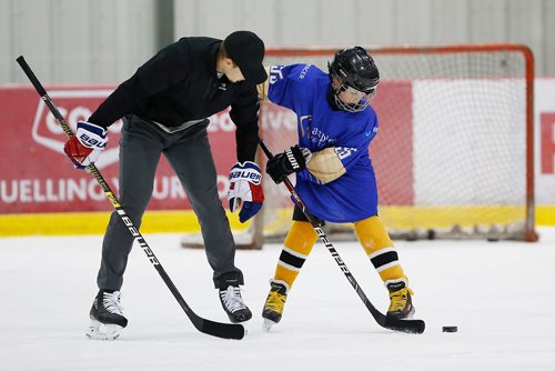 JOHN WOODS / WINNIPEG FREE PRESS
New York Ranger Brett Howden from Oakbank works with kids at the Mark Scheifele Hockey Camp in Winnipeg Sunday, June 23, 2019.
Reporter: Bell