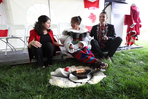 RUTH BONNEVILLE / WINNIPEG FREE PRESS    


The Honourable Maryam Monsef, Minister for Women and Gender Equality and member of Parliament for Winnipeg South, Robert-Falcon Ouellette, sit next to Annie Bowkett a Inuit women originally from Nunavut, as she performs a traditional Inuit ritual with oil and fire called Qulliq at the start of press conference for a government announcement regarding the Commemoration Fund for Missing and Murdered Indigenous Women and Girls at the Forks Monday.   


More info on the Qullq: The Qulliq (Inuit Lamp) is incorporated into the Truth-Gathering Process. It symbolizes Inuit womens strength, care, and love. The Qulliq represent the light and warmth provided at the hearth. The lamp is made for a woman as a gift from her husband. Then, as the owner, she becomes the flame keeper.  
  June 24, 2019