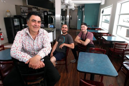 PHIL HOSSACK / WINNIPEG FREE PRESS - Left to right For, Chris, and Zac Kirouac pose Monday morning at the families new Ice Cream Parlour 'Doug and Betty's'. See Ben McPhee-Sigurdson's story.  - June 24, 2019.