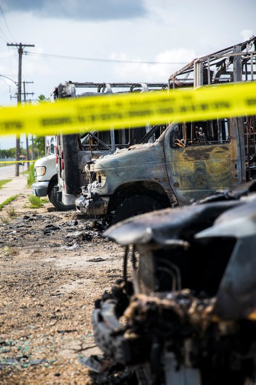 MIKAELA MACKENZIE / WINNIPEG FREE PRESS
Police tape surrounds burned-out cars and minibuses on Wall Street in Winnipeg on Tuesday, June 25, 2019. Standup.
Winnipeg Free Press 2019.