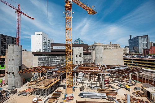 MIKE DEAL / WINNIPEG FREE PRESS
Construction continues at the Winnipeg Art Gallery for the Inuit Art Centre which is set to open in 2020.
190627 - Thursday, June 27, 2019.