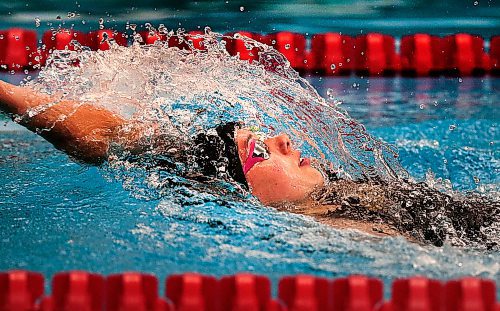 PHIL HOSSACK / WINNIPEG FREE PRESS - Kelsey Wog competes in the individual medley Thursday evening at the Pan Am Pool.  See Devon's story. - July 4, 2019.