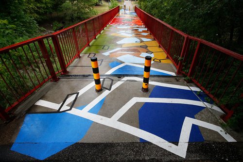 JOHN WOODS / WINNIPEG FREE PRESS
A CoolStreets Winnipeg project at the Niakwa Road Bridge was unveiled today in Winnipeg Monday, July 8, 2019. Four pedestrian bridges in St Boniface have been adorned with works of art by artists from Manitoba and Quebec.

Reporter: ?

