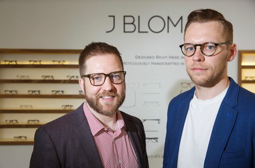 MIKE DEAL / WINNIPEG FREE PRESS
New Winnipeg eyewear manufacturer called JBlom. Andrew Aiken (left) and his brother Christopher (right) are the founders of JBlom and Andrew is also owner of Clarity which has locations in Winkler, Selkirk and Portage la Prairie. The idea is to make high end glasses at low price points, Rather than $600 or $800 for frames and lenses they sell for $279.
190709 - Tuesday, July 09, 2019.
