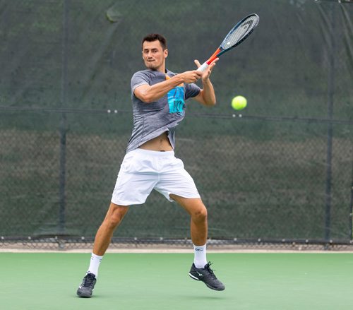 SASHA SEFTER / WINNIPEG FREE PRESS
Australian tennis pro Bernard Tomic gets in some practice Tuesday morning before competing in the National Bank Challenger at the Winnipeg lawn Tennis Club. 
190709 - Tuesday, July 09, 2019.