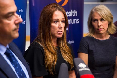 MIKAELA MACKENZIE / WINNIPEG FREE PRESS
Réal Cloutier (left), president and CEO of the WRHA, Krista Williams, COO of the WRHA, and Lanette Siragusa, provincial lead for health integration with Shared Health, speak about the upcoming changes at Seven Oaks Hospital at a press conference in Winnipeg on Tuesday, July 9, 2019. For Jessica Botelho-Urbanski story.
Winnipeg Free Press 2019.