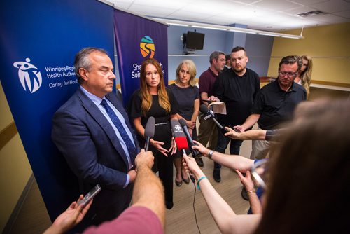 MIKAELA MACKENZIE / WINNIPEG FREE PRESS
Réal Cloutier (left), president and CEO of the WRHA, Krista Williams, COO of the WRHA, and Lanette Siragusa, provincial lead for health integration with Shared Health, speak about the upcoming changes at Seven Oaks Hospital at a press conference in Winnipeg on Tuesday, July 9, 2019. For Jessica Botelho-Urbanski story.
Winnipeg Free Press 2019.