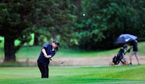 PHIL HOSSACK / WINNIPEG FREE PRESS -  Cala Corman chips onto the 11th green at the Manitoba Jr Women's tournament at Elmhurst Golf and Country Club Tuesday. Devon's story.- July 9, 2019.