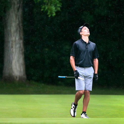 PHIL HOSSACK / WINNIPEG FREE PRESS - Braxton Kuntz looks to his higher power on the 17th green Tuesday after missing another long putt and giving up the Manitoba Jr Men's title lead to Jacob Armstrong at Elmhurst Golf and Country Club. Devon's story. - July 9, 2019.