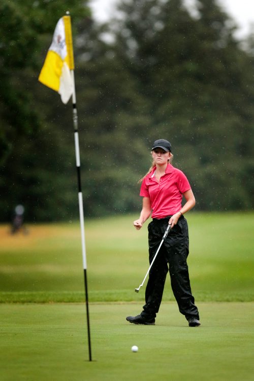 PHIL HOSSACK / WINNIPEG FREE PRESS -  Kate Gregoire watches her first putt on the 18th green fall short Manitoba Jr Women's tournament at Elmhurst Golf and Country Club Tuesday. Gregoire went on to win the women's tournament. Devon's story.- July 9, 2019.