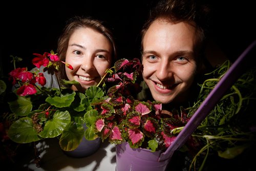 JOHN WOODS / WINNIPEG FREE PRESS
Bethany Daman and Sasha Schellenberg are photographed with some of the plants and flowers they are growing that will be used in their green wedding in their Winnipeg home Tuesday, July 9, 2019. The couple is planning a green wedding on Aug 10.

Reporter: Longhurst
