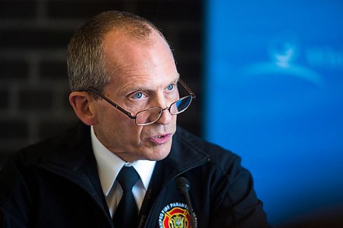 MIKAELA MACKENZIE / WINNIPEG FREE PRESS
John Lane, chief of the Winnipeg Fire Paramedic Service, speaks regarding the carbon monoxide incident at a Super 8 Motel while at a press conference at City Hall in Winnipeg on Wednesday, July 10, 2019. Standup.
Winnipeg Free Press 2019.