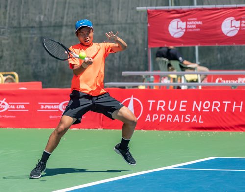 SASHA SEFTER / WINNIPEG FREE PRESS
Canadian tennis pro Jack Lin hits a forehand shot during the National Bank Challenger at the Winnipeg lawn Tennis Club. 
190710 - Wednesday, July 10, 2019.