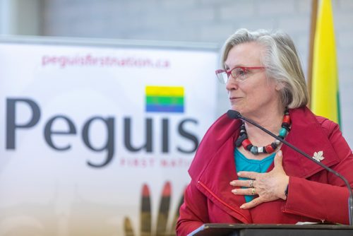 SASHA SEFTER / WINNIPEG FREE PRESS
The Honourable Carolyn Bennett, Minister of Crown-Indigenous Relations at an event held at the urban reserve at 1075 Portage Avenue to mark the property officially becoming treaty land on Wednesday.
190710 - Wednesday, July 10, 2019.