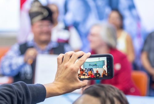 SASHA SEFTER / WINNIPEG FREE PRESS
The Honourable Carolyn Bennett, Minister of Crown-Indigenous Relations at an event held at the urban reserve at 1075 Portage Avenue to mark the property officially becoming treaty land on Wednesday.
190710 - Wednesday, July 10, 2019.