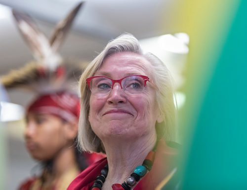 SASHA SEFTER / WINNIPEG FREE PRESS
The Honourable Carolyn Bennett, Minister of Crown-Indigenous Relations at an event held at the urban reserve at 1075 Portage Avenue to mark the property officially becoming treaty land on Wednesday.
190710 - Wednesday, July 10, 2019.