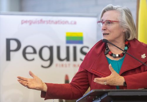 SASHA SEFTER / WINNIPEG FREE PRESS
The Honourable Carolyn Bennett, Minister of Crown-Indigenous Relations at an event held at the urban reserve at 1075 Portage Avenue to mark the property officially becoming treaty land on Wednesday.
190710 - Wednesday, July 10, 2019.