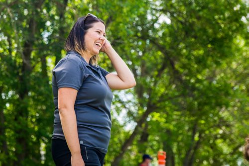 MIKAELA MACKENZIE / WINNIPEG FREE PRESS
Zoe Nakata, executive director of the Wildlife Haven Rehabilitation Centre, laughs before releasing a juvenile bald eagle back to nature at D'Auteuil Park in Ile-des-Chenes on Thursday, July 11, 2019. For Nick story.
Winnipeg Free Press 2019.