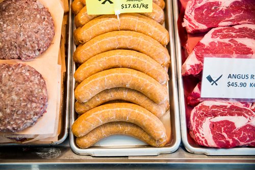 MIKAELA MACKENZIE / WINNIPEG FREE PRESS
The weekly special, buffalo chicken sausage, at Miller's Meats in Winnipeg on Friday, July 12, 2019.
Winnipeg Free Press 2019.