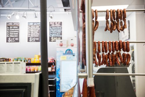 MIKAELA MACKENZIE / WINNIPEG FREE PRESS
Sausages hang at Miller's Meats in Winnipeg on Friday, July 12, 2019.
Winnipeg Free Press 2019.