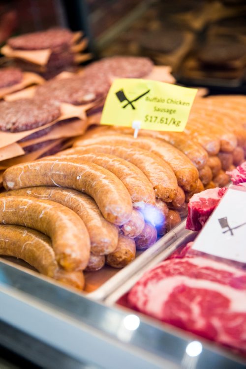 MIKAELA MACKENZIE / WINNIPEG FREE PRESS
The weekly special, buffalo chicken sausage, at Miller's Meats in Winnipeg on Friday, July 12, 2019.
Winnipeg Free Press 2019.