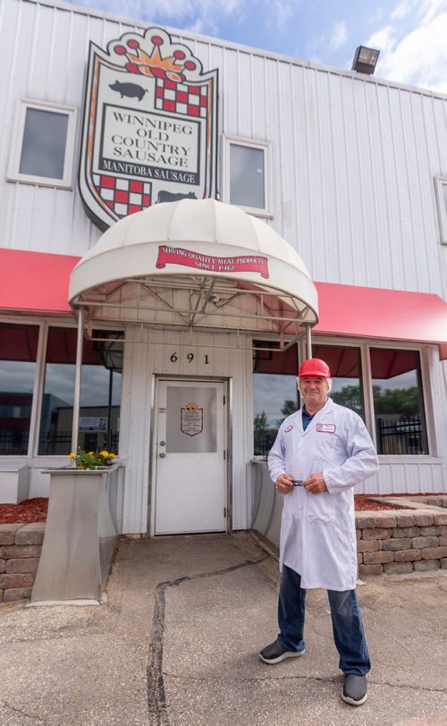 SASHA SEFTER / WINNIPEG FREE PRESS
Owner of Winnipeg Old Country Sausage Ken Werner stands in front of the business in Dufferin.
190712 - Friday, July 12, 2019.