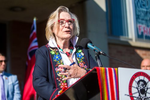 MIKAELA MACKENZIE / WINNIPEG FREE PRESS
Carolyn Bennet, minister of Crown Indigenous Relations and Northern Affairs Canada, speaks at a press conference announcing federal funding for a National Metis Cultural Centre in Winnipeg on Friday, July 12, 2019.
Winnipeg Free Press 2019.