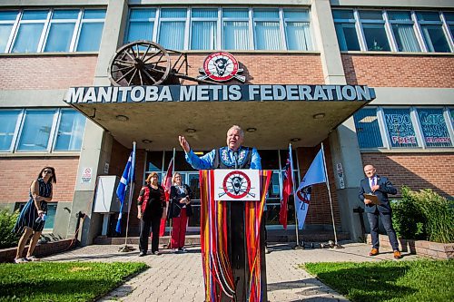 MIKAELA MACKENZIE / WINNIPEG FREE PRESS
David Chartrand, MMF president, speaks at a press conference announcing federal funding for a National Metis Cultural Centre as executive assistant Amanda Boudreau (left), MP MaryAnn Mihychuk, minister of Crown Indigenous Relations and Northern Affairs Canada Carolyn Bennet, and MMF communications director Al Foster listen in Winnipeg on Friday, July 12, 2019.
Winnipeg Free Press 2019.