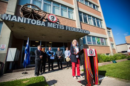 MIKAELA MACKENZIE / WINNIPEG FREE PRESS
Carolyn Bennet, minister of Crown Indigenous Relations and Northern Affairs Canada, speaks at a press conference announcing federal funding for a National Metis Cultural Centre as MP Terry Duguid (left), MP MaryAnn Mihychuk, MMF president David Chartrand, MP Dan Vandal, and MP Robert-Falcon Ouellette listen in Winnipeg on Friday, July 12, 2019.
Winnipeg Free Press 2019.