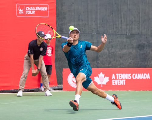 SASHA SEFTER / WINNIPEG FREE PRESS
American tennis pro Daniel Nguyen hits a forehand during a match in the National Bank Challenger at the Winnipeg lawn Tennis Club. 
190712 - Friday, July 12, 2019.