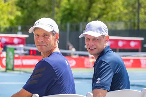 SASHA SEFTER / WINNIPEG FREE PRESS
Tennis Manitoba Director of Tennis Development and Head Coach Jared Connell (left) and Executive Director Mark Arndt at the National Bank Challenger at the Winnipeg lawn Tennis Club. 
190712 - Friday, July 12, 2019.