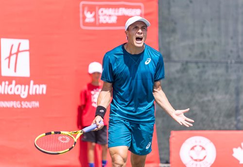 SASHA SEFTER / WINNIPEG FREE PRESS
American tennis pro Daniel Nguyen yells in disagreement with call made during a match in the National Bank Challenger at the Winnipeg lawn Tennis Club. 
190712 - Friday, July 12, 2019.