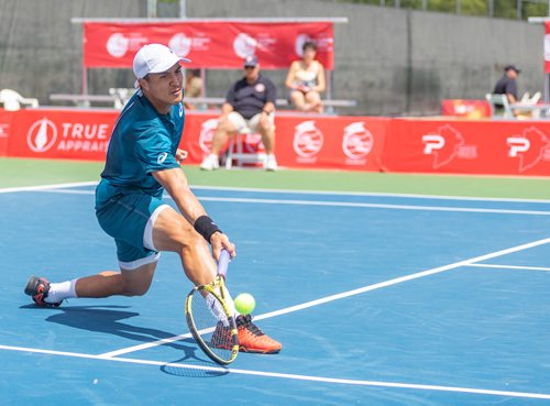SASHA SEFTER / WINNIPEG FREE PRESS
American tennis pro Daniel Nguyen hits a forehand during a match in the National Bank Challenger at the Winnipeg lawn Tennis Club. 
190712 - Friday, July 12, 2019.