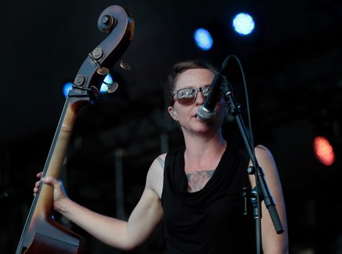 PHIL HOSSACK / WINNIPEG FREE PRESS - Folk Festival- Upright bassist Lucia Turino of The Devil Makes Three on the main stage Friday evening. See story. - July 11, 2019.