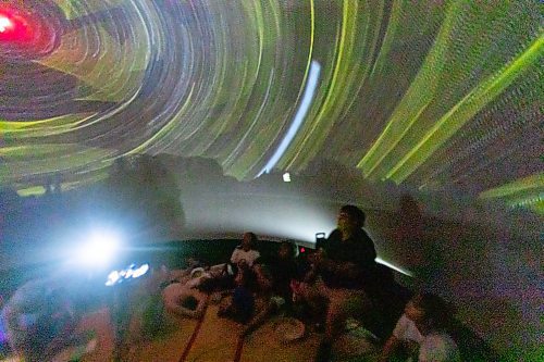 SASHA SEFTER / WINNIPEG FREE PRESS
Rockford McKay of the Frontier School Division teaches local youth about astronomy with a pop-up planetarium during The University of Winnipeg's Wii Chiiwaakanak Learning Centre Indigenous STEAM Camp Wednesday afternoon. 
190731 - Wednesday, July 31, 2019.