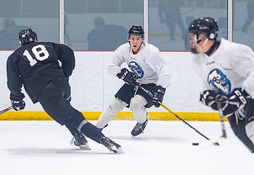 SASHA SEFTER / WINNIPEG FREE PRESS
Winnipeg ICE defensemen Carson Lambos skates the puck out of his end during a WHL training camp game held at the RINK Training Centre Friday morning.
190830 - Friday, August 30, 2019.