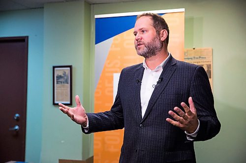 MIKAELA MACKENZIE / WINNIPEG FREE PRESS
Matt Wiebe, NDP candidate for Concordia, speaks about health care changes the PCs are making during the election period at the NDP headquarters in Winnipeg on Saturday, Aug. 31, 2019. For Maggie Macintosh story.
Winnipeg Free Press 2019.