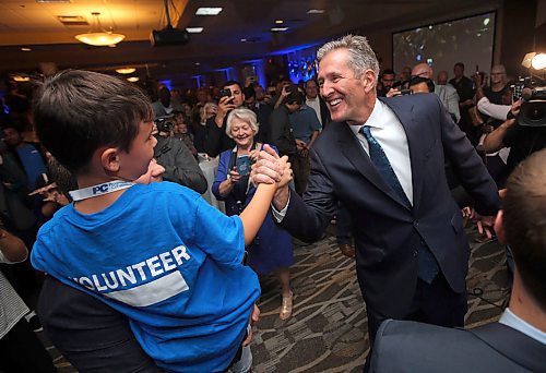JASON HALSTEAD / WINNIPEG FREE PRESS

Brian Pallister, Premier-elect and Progressive Conservative candidate for Fort Whyte, celebrates victory at the Progressive Conservative Party's election night headquarters at Canad Inns Polo Park on Sept. 10, 2019.
