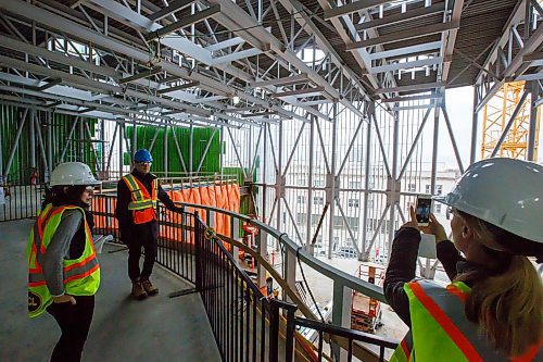 MIKE DEAL / WINNIPEG FREE PRESS
Architect, Michael Maltzan, takes VIPs and members of the media on a construction site tour of the WAG Inuit Art Centre Saturday afternoon.
191019 - Saturday, October 19, 2019.