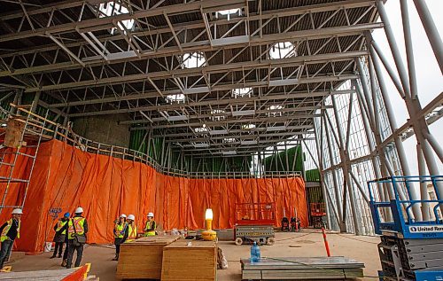 MIKE DEAL / WINNIPEG FREE PRESS
Architect, Michael Maltzan, takes VIPs and members of the media on a construction site tour of the WAG Inuit Art Centre Saturday afternoon.
191019 - Saturday, October 19, 2019.