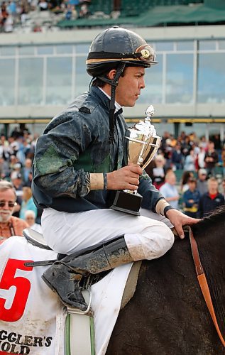 BORIS MINKEVICH / WINNIPEG FREE PRESS  090803 Horse #5 Smuggler's Hold with jockey Aldolfo Morales win the Manitoba Lotteries Derby.