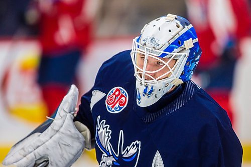 MIKAELA MACKENZIE / WINNIPEG FREE PRESS

Goalie Mikhail Berdin at Manitoba Moose practice at Bell MTS Place in Winnipeg on Tuesday, Oct. 29, 2019.  For Taylor Allen story.
Winnipeg Free Press 2019.