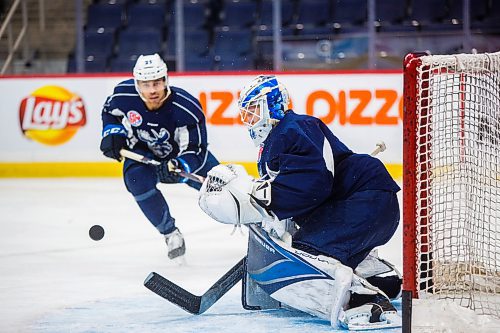 MIKAELA MACKENZIE / WINNIPEG FREE PRESS

Goalie Mikhail Berdin at Manitoba Moose practice at Bell MTS Place in Winnipeg on Tuesday, Oct. 29, 2019.  For Taylor Allen story.
Winnipeg Free Press 2019.