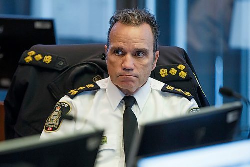 MIKE DEAL / WINNIPEG FREE PRESS
Winnipeg Police Service Chief Danny Smyth listens to presenters during the Winnipeg City council police board meeting about the police budget at City Hall Friday afternoon.
191122 - Friday, November 22, 2019.