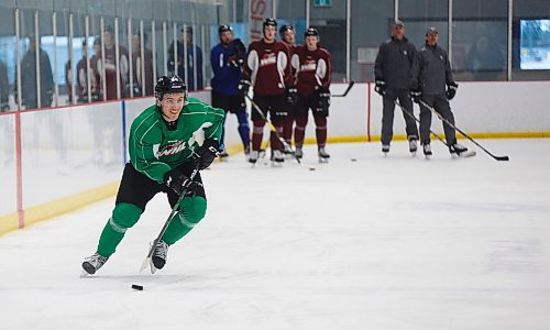 MIKE DEAL / WINNIPEG FREE PRESS
Winnipeg Ice Connor McClennon (94) during practice at the RINK training centre Wednesday morning.
191127 - Wednesday, November 27, 2019.