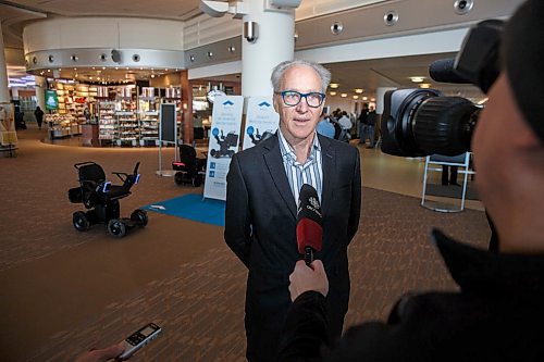 MIKE DEAL / WINNIPEG FREE PRESS
Kerry Renaud, CEO and Managing Director for WHILL North America, is interviewed during the demonstration.
The Japanese wheelchair company, WHILL (which recently acquired Winnipeg company, Scootaround) is testing an autonomous wheelchair service at the James Richardson International Airport. The wheelchair will take a passenger who would normally require up to two airport employees to escort them to their gate automatically and then it would return itself to the security check-in afterwards.
191212 - Thursday, December 12, 2019.