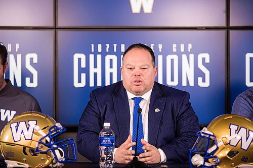 MIKAELA MACKENZIE / WINNIPEG FREE PRESS

President and CEO Wade Miller speaks to the media at IG Field in Winnipeg on Friday, Dec. 13, 2019. For Taylor Allen/Jeff Hamilton story.
Winnipeg Free Press 2019.